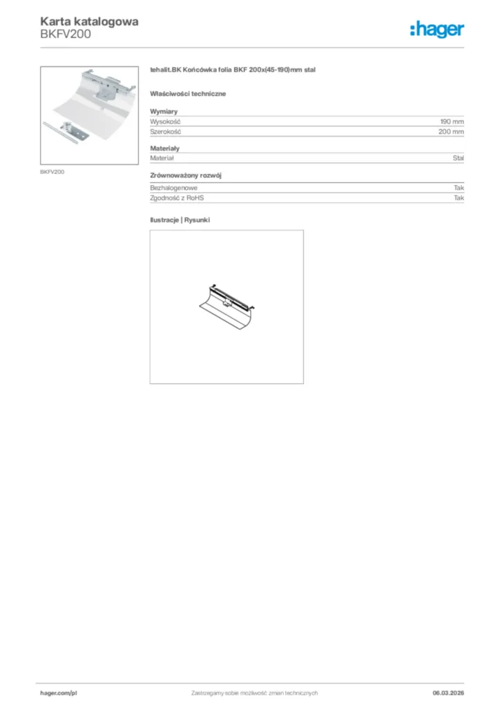 Zdjęcie Hager Karta katalogowa BKFV200 | Hager Polska