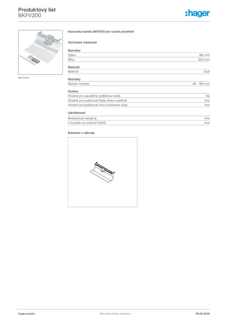 Obrázek Hager Product data sheet BKFV200 | Hager