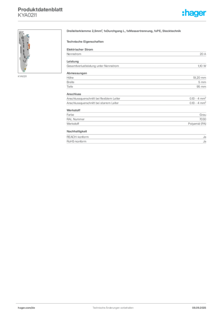 Bild Hager Produktdatenblatt KYA02I1 | Hager Deutschland