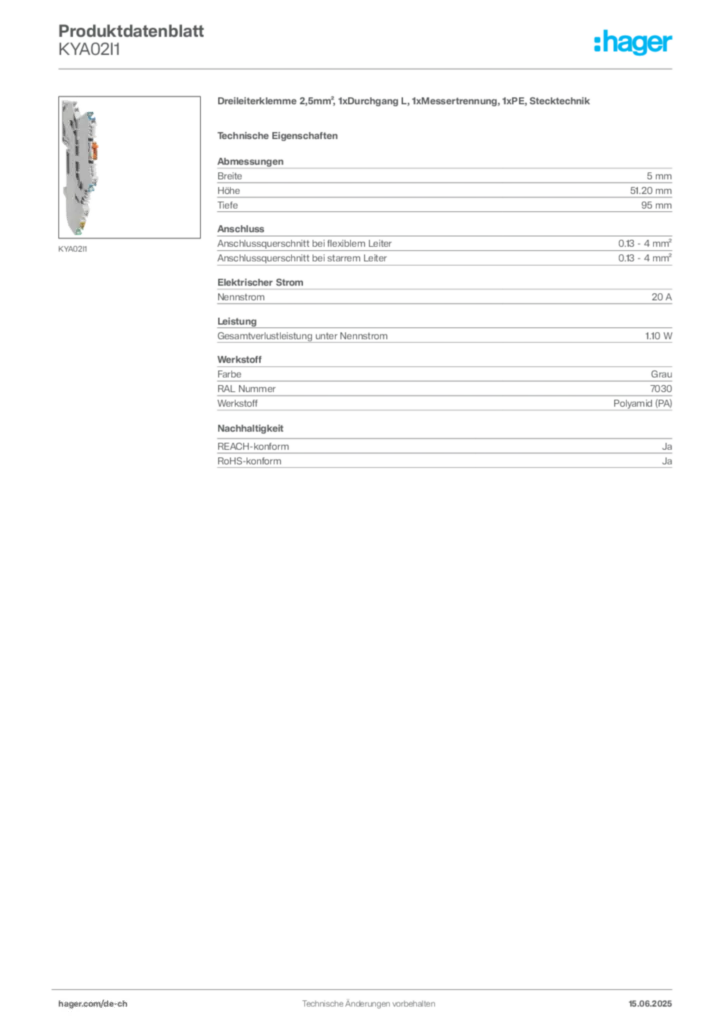 Bild Hager Produktdatenblatt KYA02I1 | Hager Schweiz