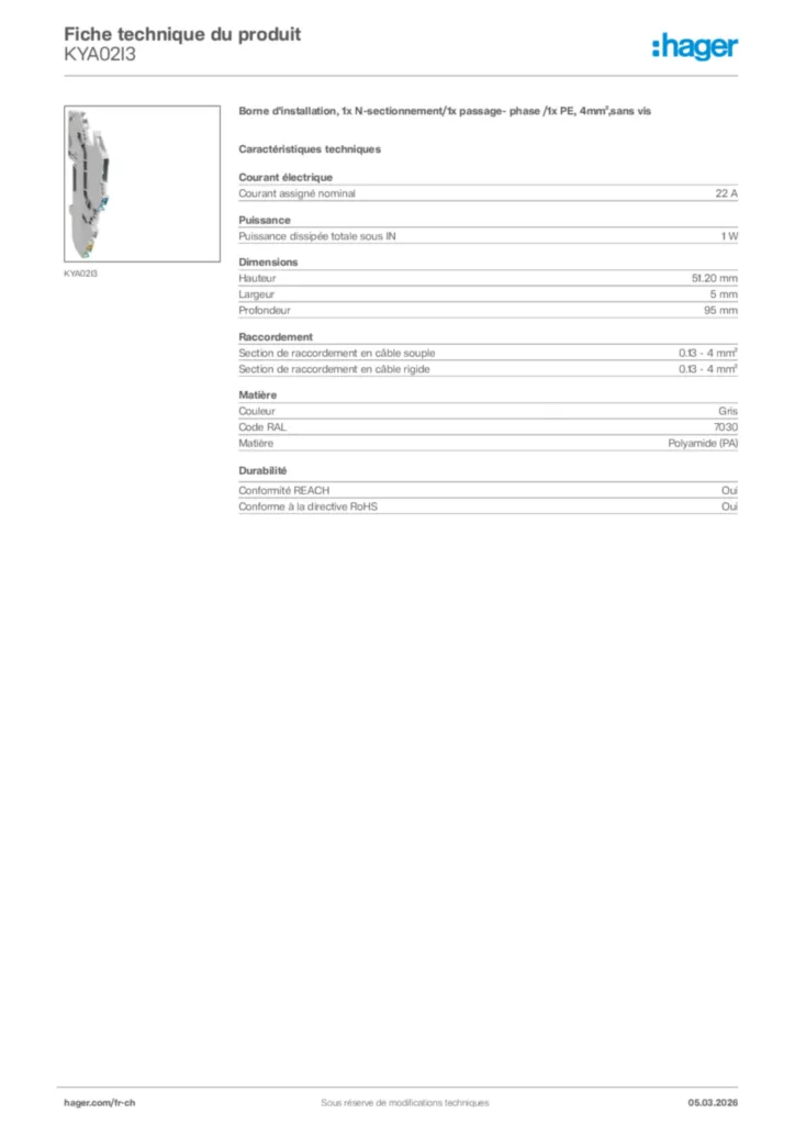 Image Hager Fiche technique du produit KYA02I3 | Hager Suisse