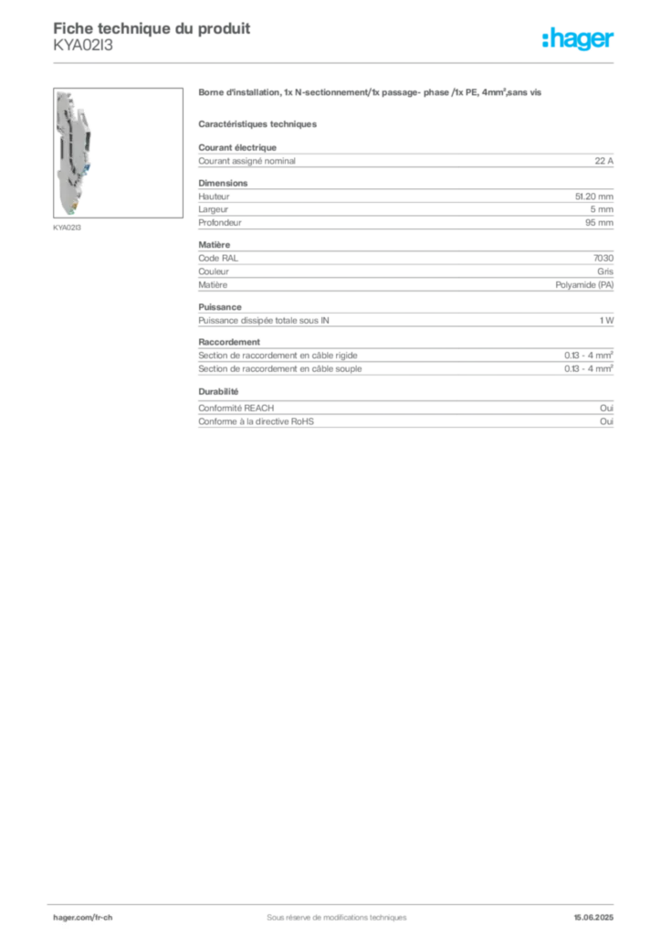Image Hager Fiche technique du produit KYA02I3 | Hager Suisse