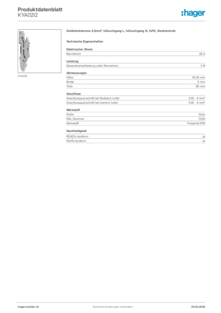 Bild Hager Produktdatenblatt KYA02I2 | Hager Schweiz