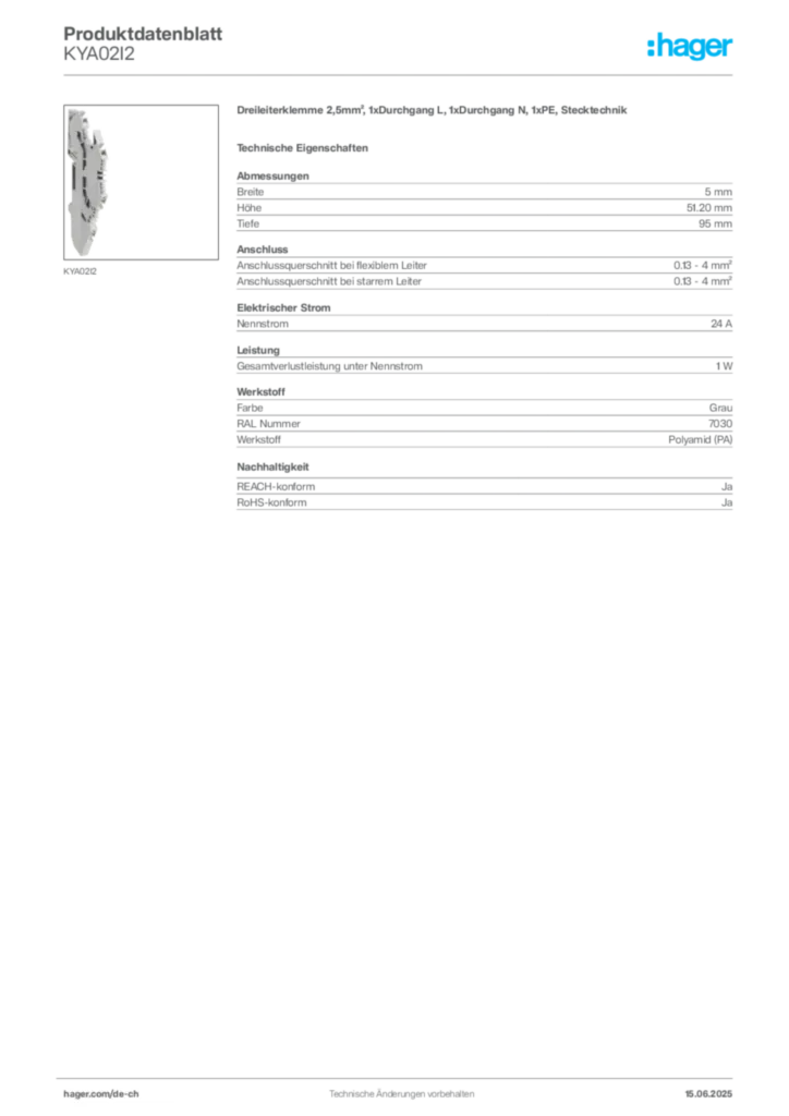 Bild Hager Produktdatenblatt KYA02I2 | Hager Schweiz