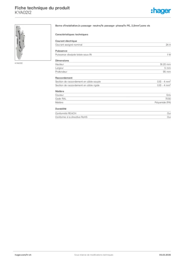 Image Hager Fiche technique du produit KYA02I2 | Hager Suisse