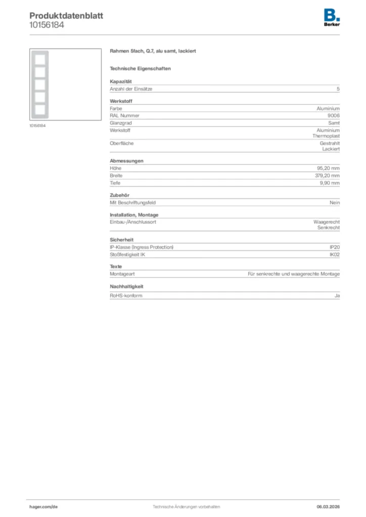 Bild Berker Produktdatenblatt 10156184 | Hager Deutschland