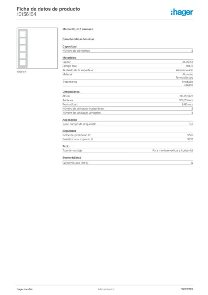 Imagen Hager Ficha de datos de producto 10156184 | Hager España