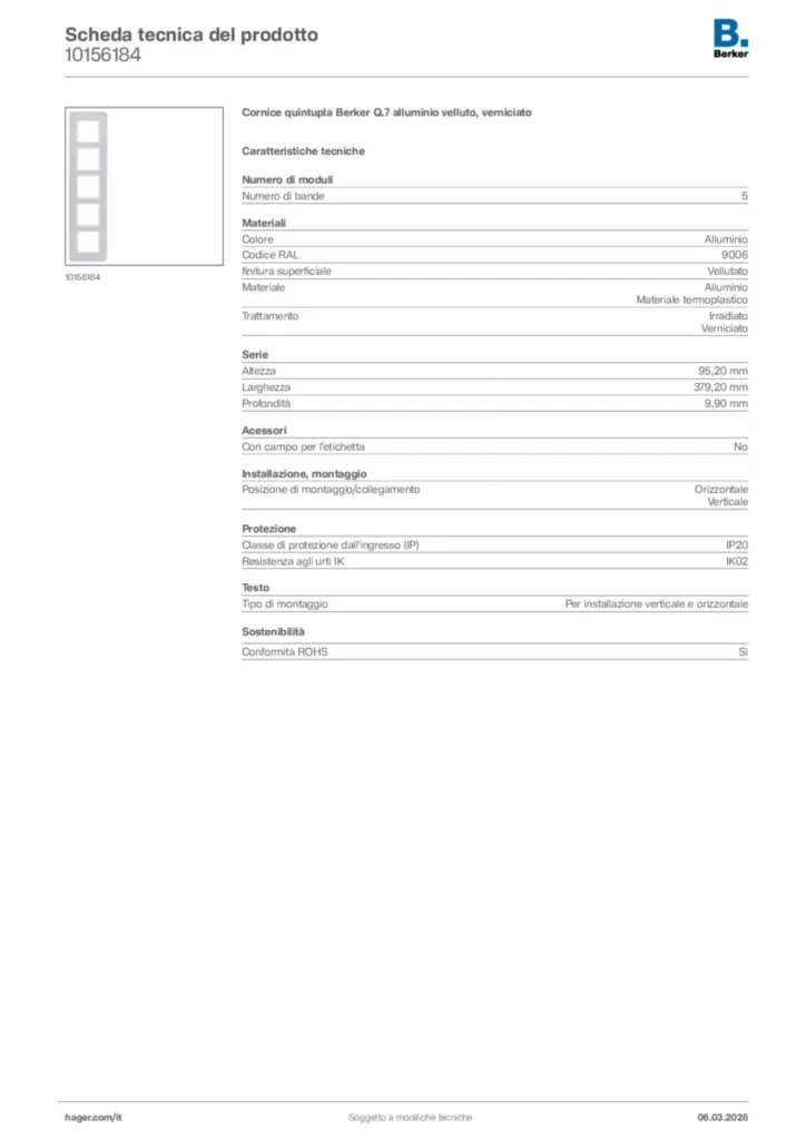 Immagine Berker Scheda tecnica del prodotto 10156184 | Hager Italia