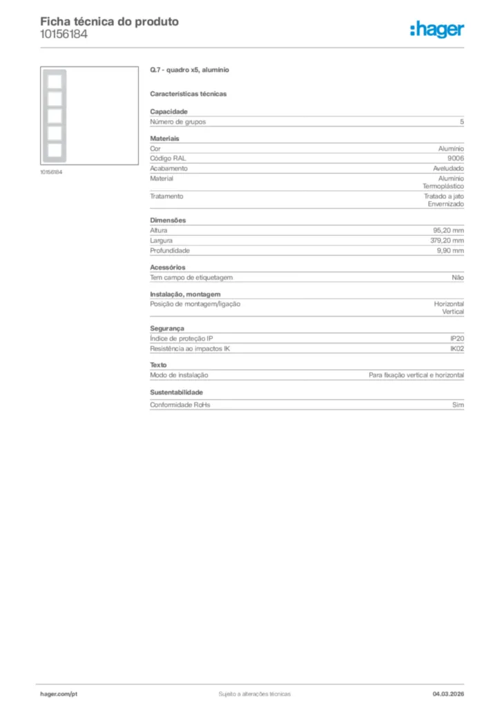 Imagem Hager Ficha técnica do produto 10156184 | Hager Portugal