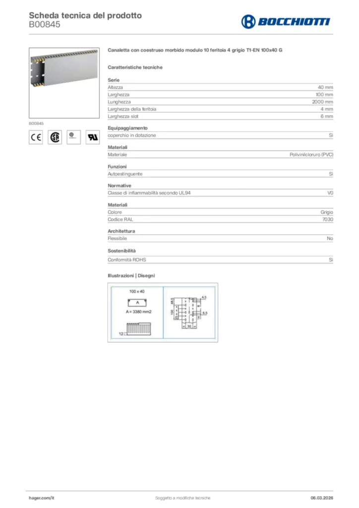 Immagine Bocchiotti Scheda tecnica del prodotto B00845 | Hager Italia
