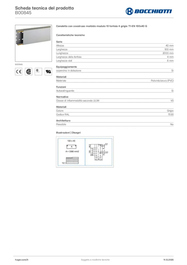 Immagine Bocchiotti Scheda tecnica del prodotto B00845 | Hager Italia