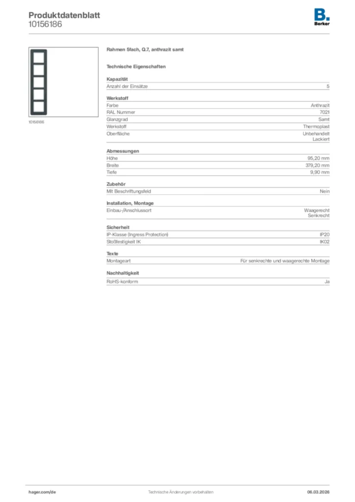 Bild Berker Produktdatenblatt 10156186 | Hager Deutschland