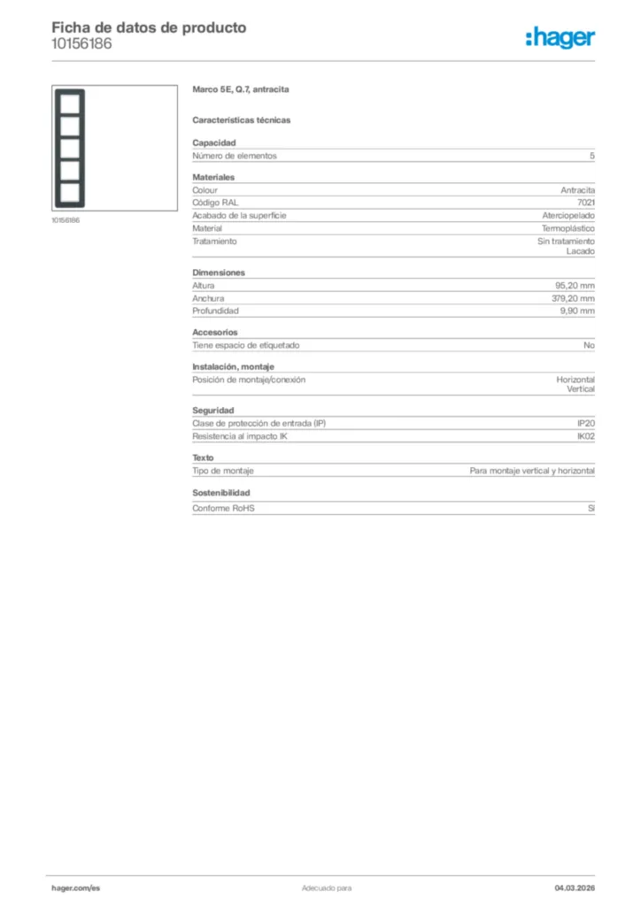 Imagen Hager Ficha de datos de producto 10156186 | Hager España