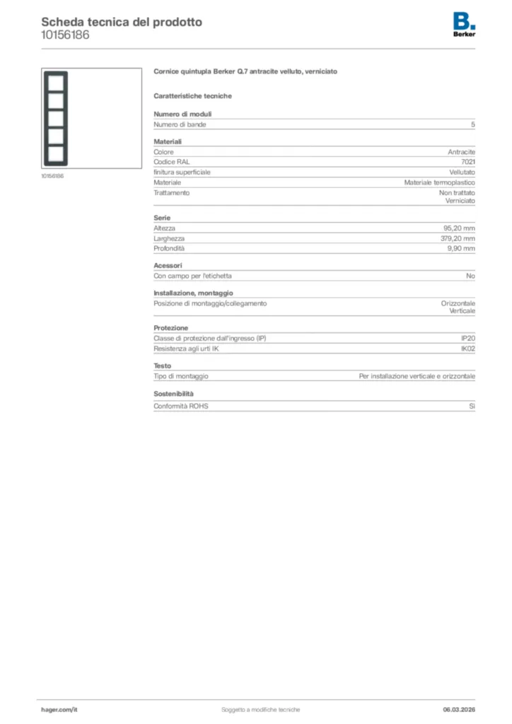 Immagine Berker Scheda tecnica del prodotto 10156186 | Hager Italia