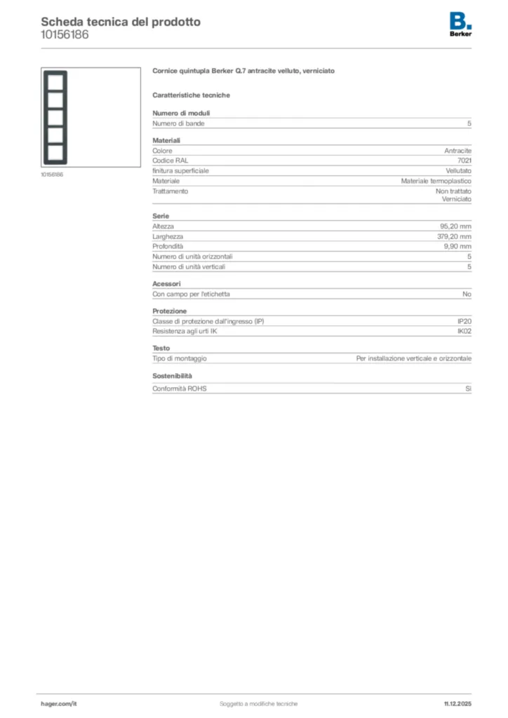 Immagine Berker Scheda tecnica del prodotto 10156186 | Hager Italia