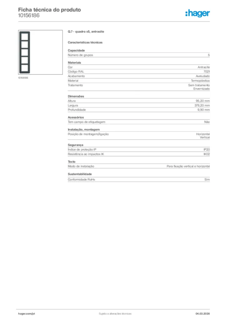 Imagem Hager Ficha técnica do produto 10156186 | Hager Portugal