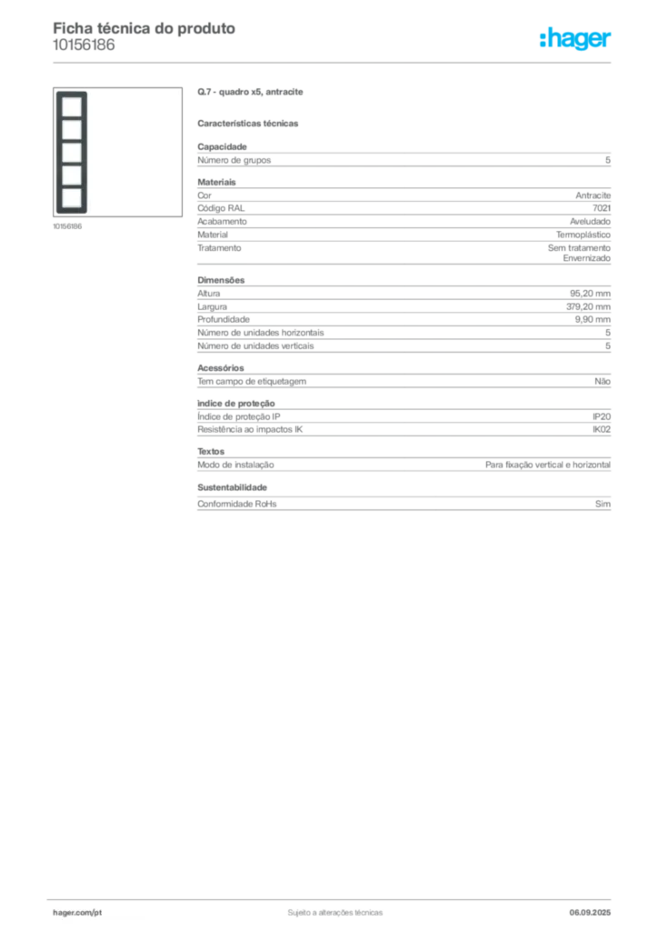 Imagem Hager Ficha técnica do produto 10156186 | Hager Portugal