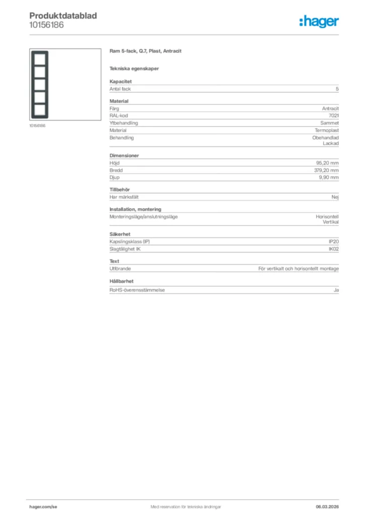 Bild Hager Produktdatablad 10156186 | Hager Sverige