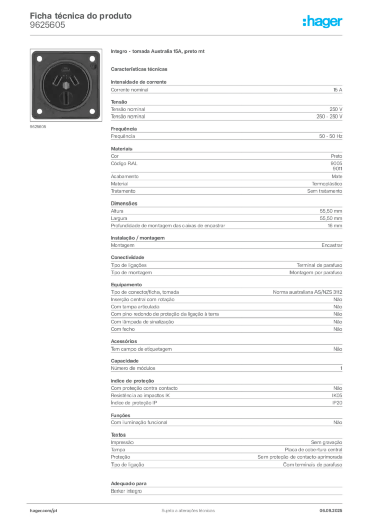 Imagem Hager Ficha técnica do produto 9625605 | Hager Portugal