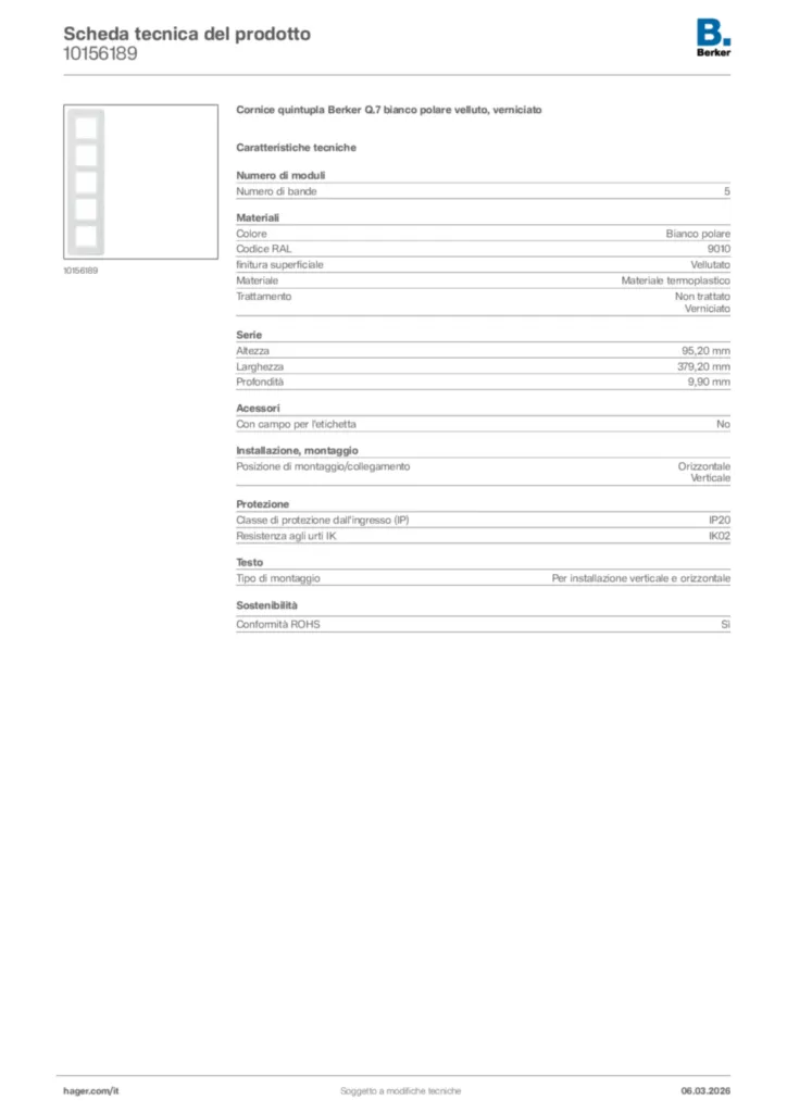 Immagine Berker Scheda tecnica del prodotto 10156189 | Hager Italia