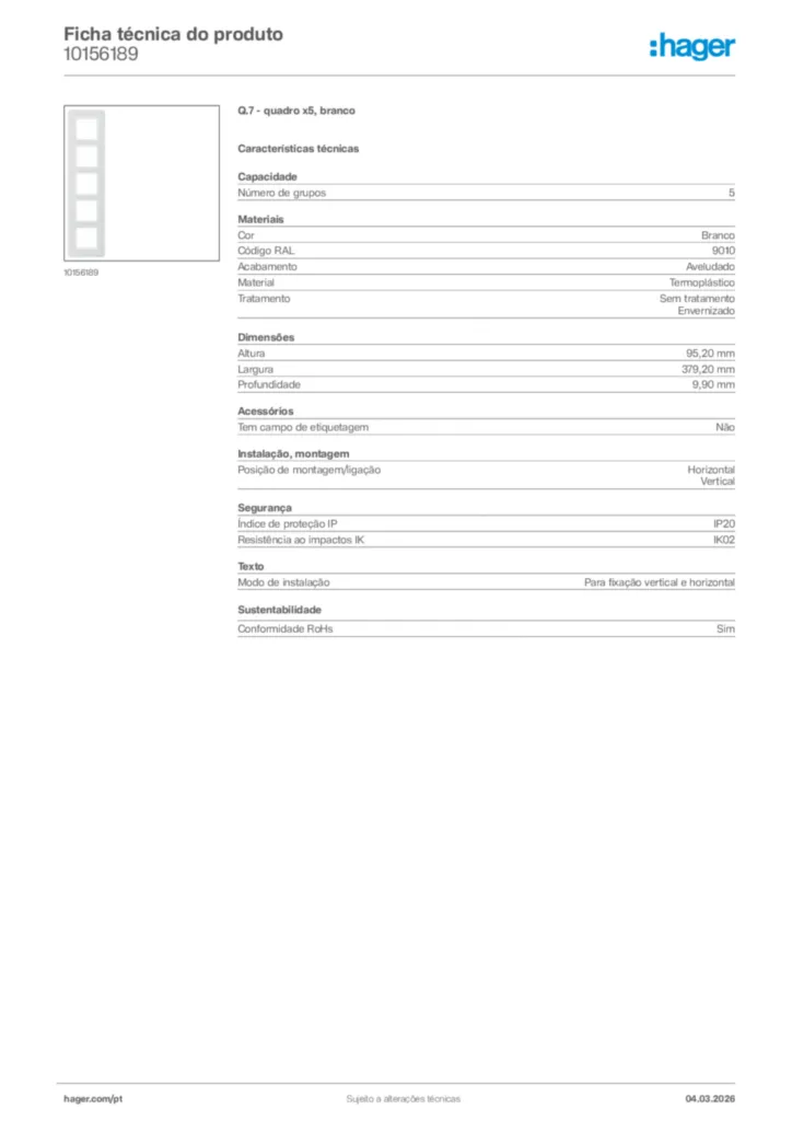 Imagem Hager Ficha técnica do produto 10156189 | Hager Portugal