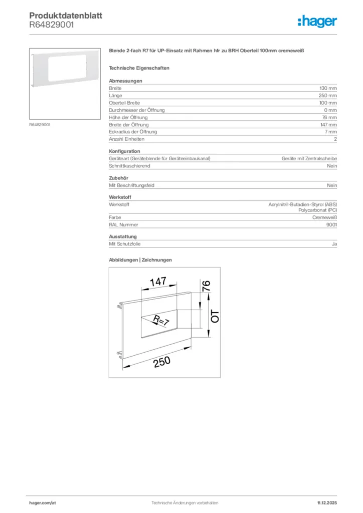 Bild Hager Produktdatenblatt R64829001 | Hager Deutschland