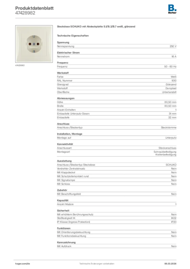 Bild Berker Produktdatenblatt 47428982 | Hager Deutschland
