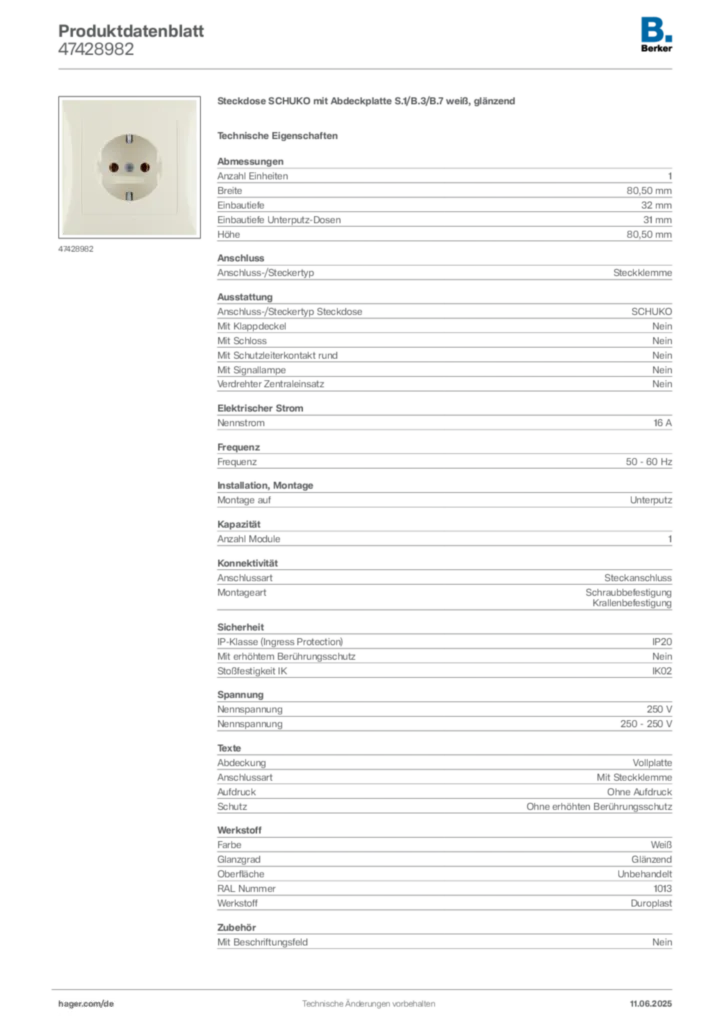 Bild Berker Produktdatenblatt 47428982 | Hager Deutschland