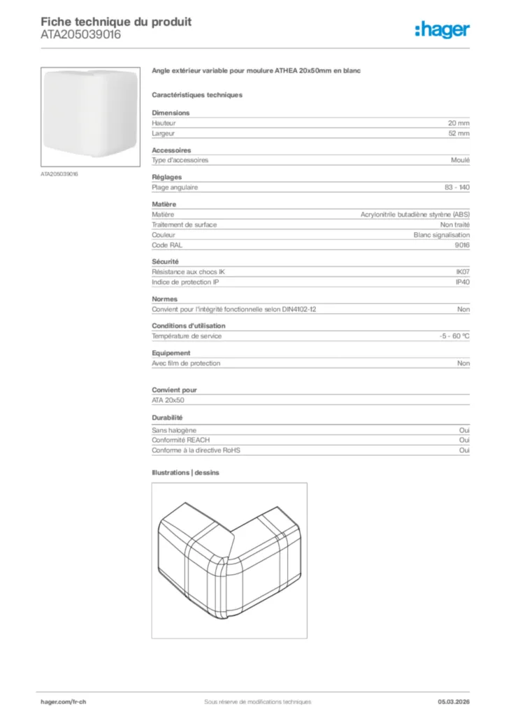Image Hager Fiche technique du produit ATA205039016 | Hager Suisse