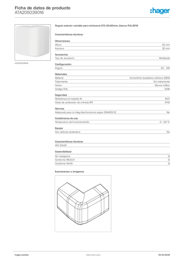 Imagen Hager Ficha de datos de producto ATA205039016 | Hager España