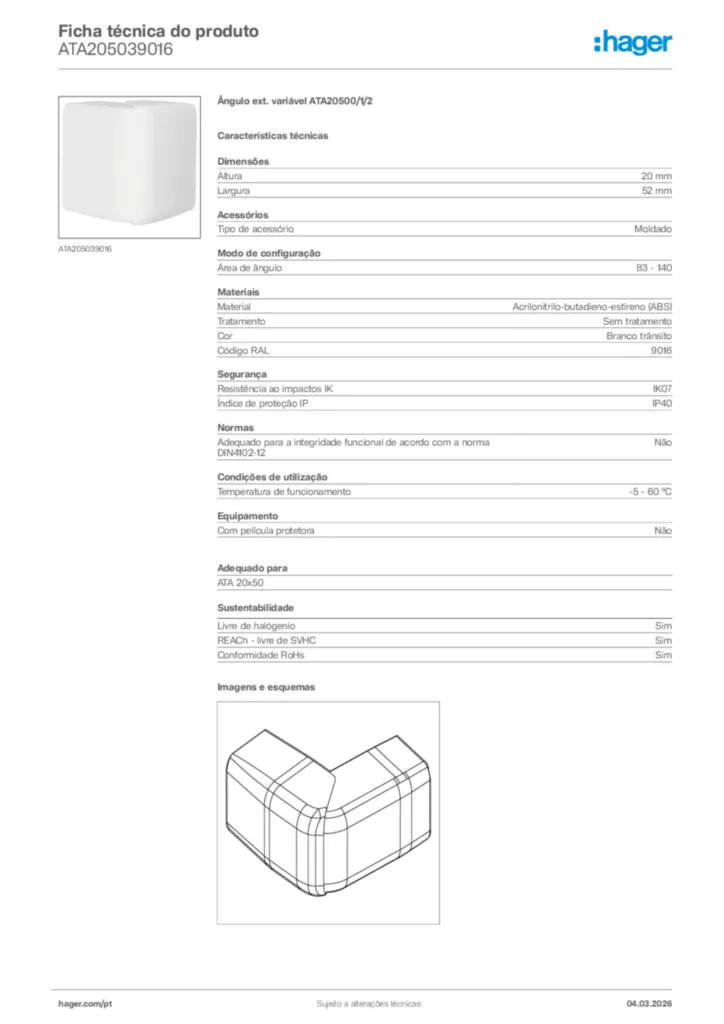 Imagem Hager Ficha técnica do produto ATA205039016 | Hager Portugal