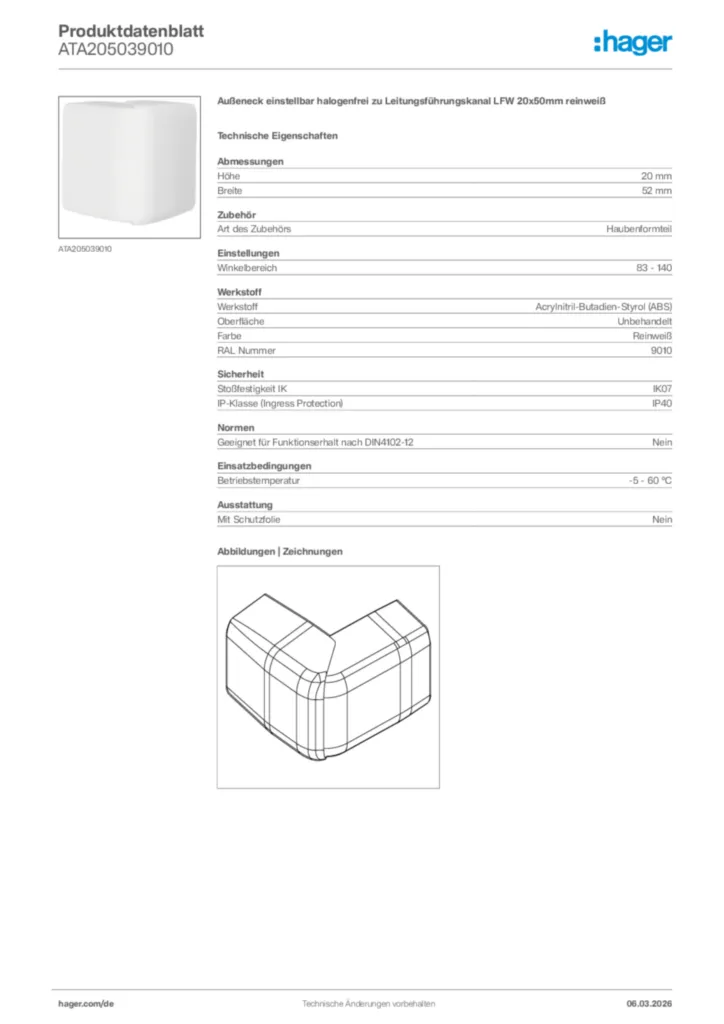 Bild Hager Produktdatenblatt ATA205039010 | Hager Deutschland