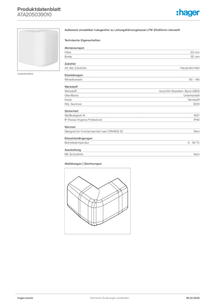 Bild Hager Produktdatenblatt ATA205039010 | Hager Deutschland