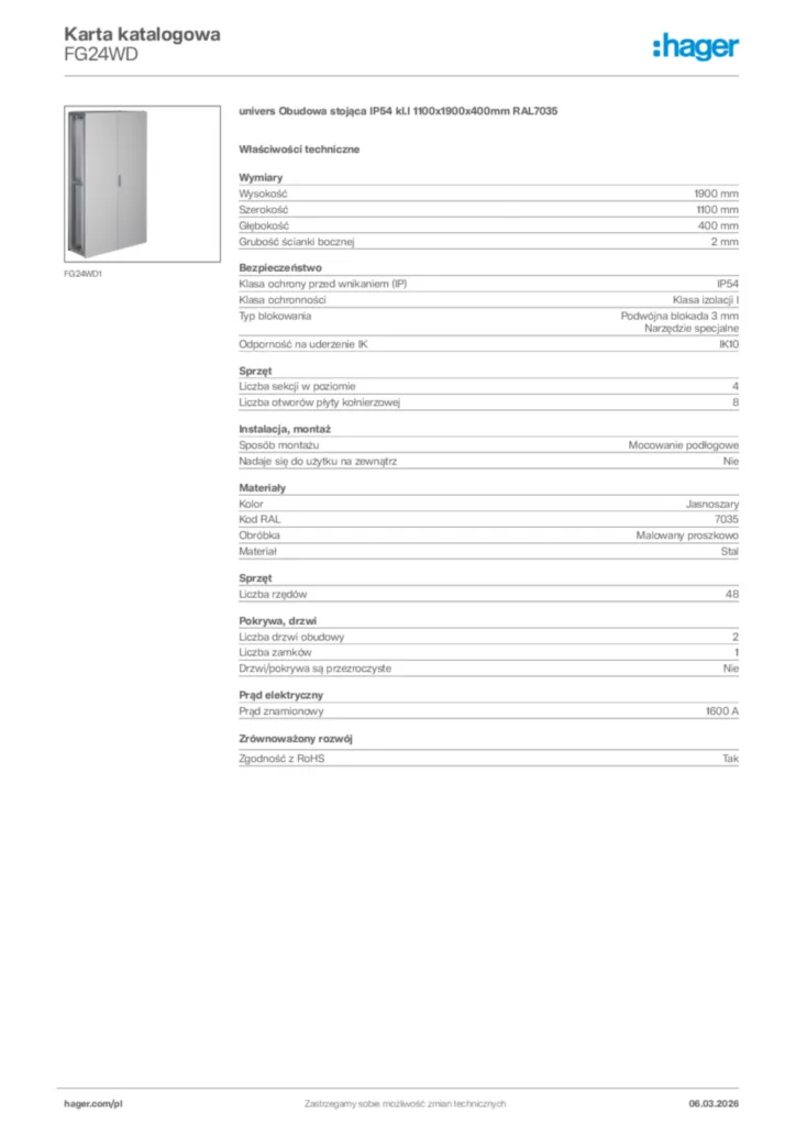 Zdjęcie Hager Karta katalogowa FG24WD | Hager Polska