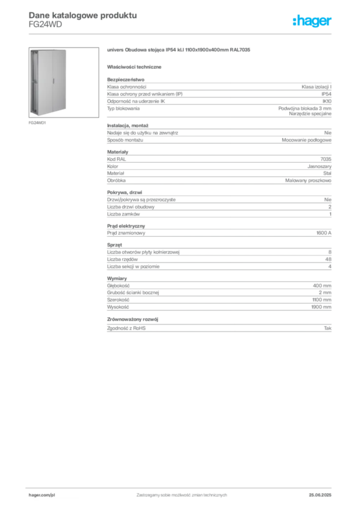Zdjęcie Hager Dane katalogowe produktu FG24WD | Hager Polska