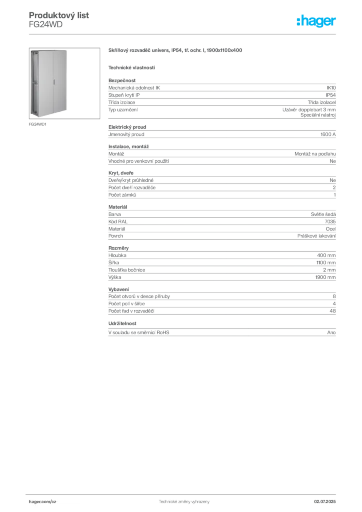 Obrázek Hager Produktový list FG24WD | Hager