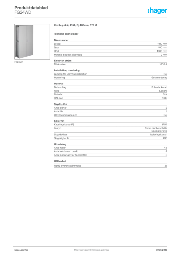 Bild Hager Produktdatablad FG24WD | Hager Sverige