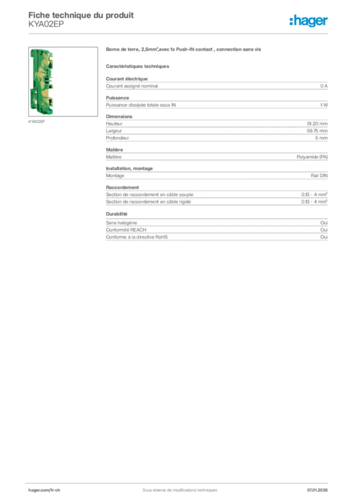 Image Hager Fiche technique du produit KYA02EP | Hager Suisse