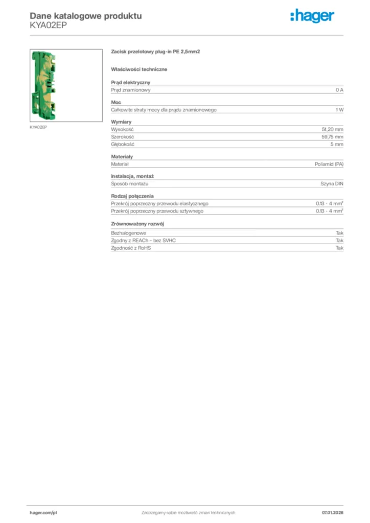 Zdjęcie Hager Karta katalogowa KYA02EP | Hager Polska