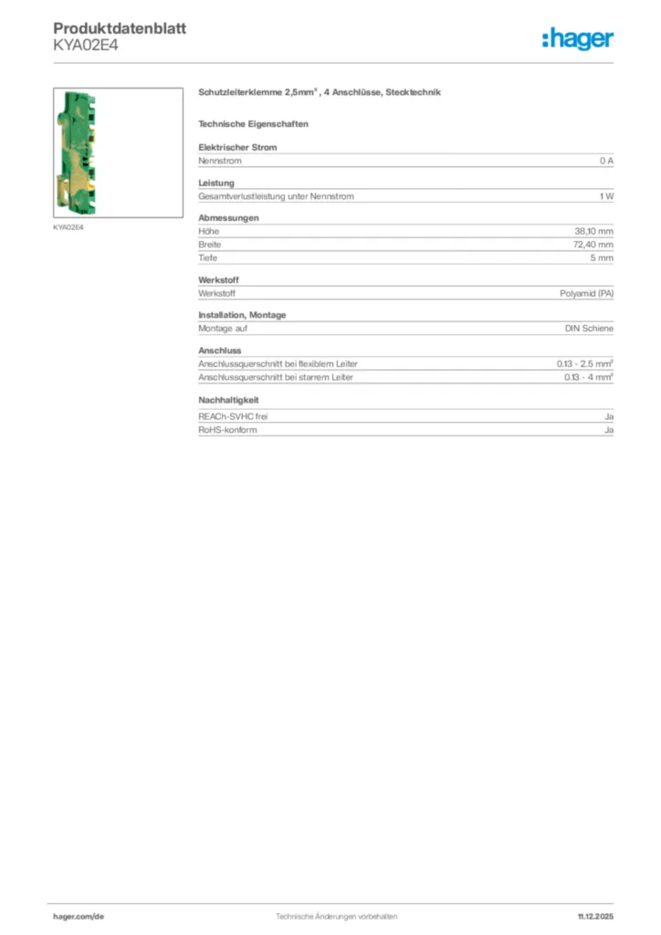 Bild Hager Produktdatenblatt KYA02E4 | Hager Deutschland