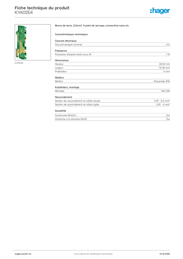 Image Hager Fiche technique du produit KYA02E4 | Hager Suisse