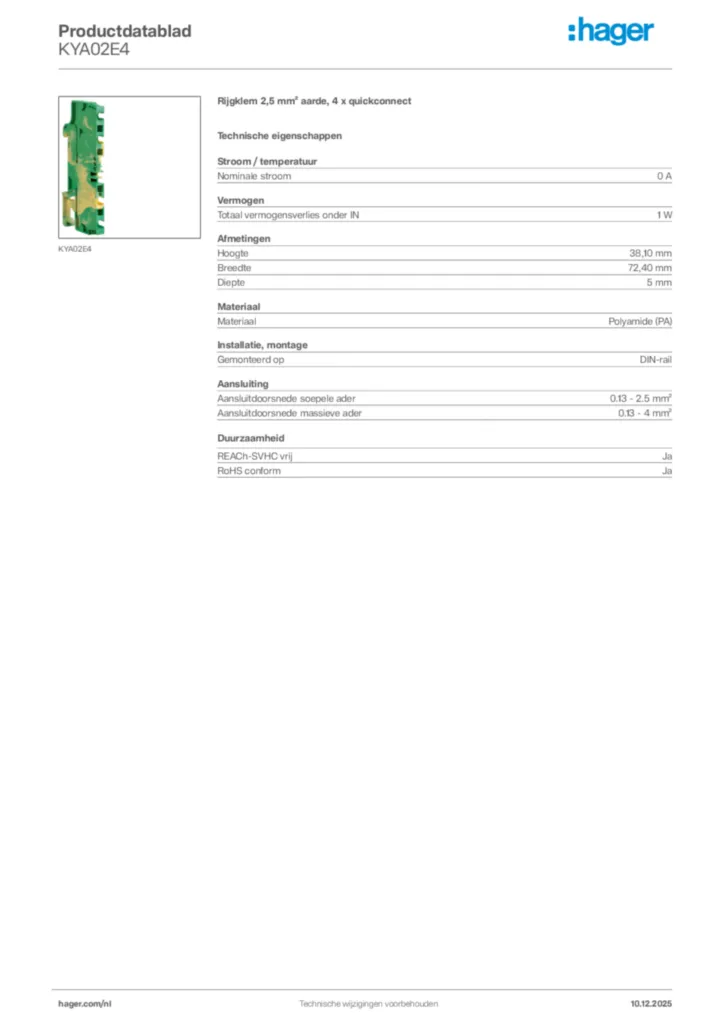 Afbeelding Hager Productdatablad KYA02E4 | Hager Nederland