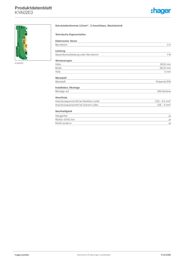 Bild Hager Produktdatenblatt KYA02E3 | Hager Deutschland