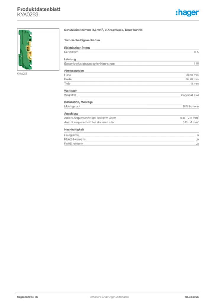 Bild Hager Produktdatenblatt KYA02E3 | Hager Schweiz