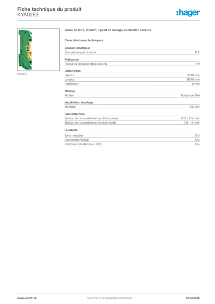 Image Hager Fiche technique du produit KYA02E3 | Hager Suisse
