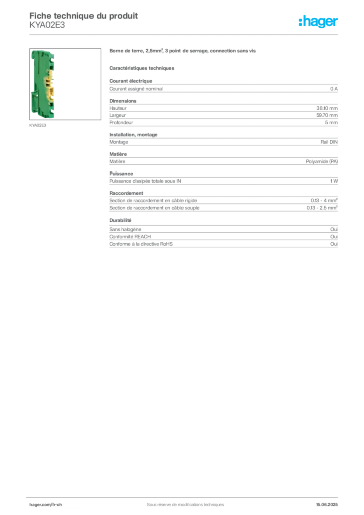 Image Hager Fiche technique du produit KYA02E3 | Hager Suisse