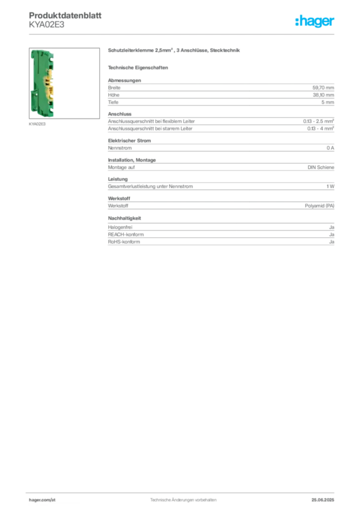Bild Hager Produktdatenblatt KYA02E3 | Hager Deutschland
