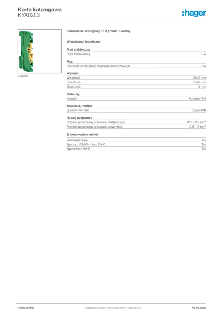 Zdjęcie Hager Karta katalogowa KYA02E3 | Hager Polska