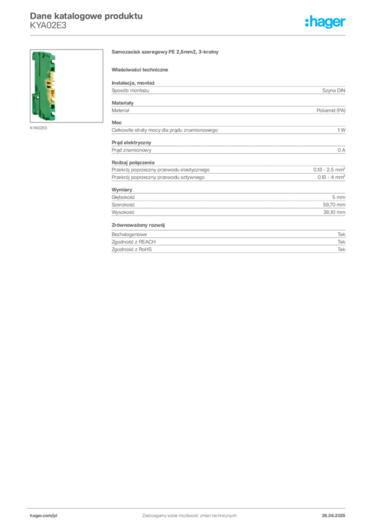 Zdjęcie Hager Dane katalogowe produktu KYA02E3 | Hager Polska