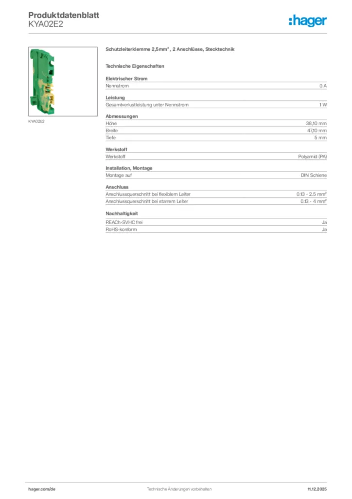 Bild Hager Produktdatenblatt KYA02E2 | Hager Deutschland